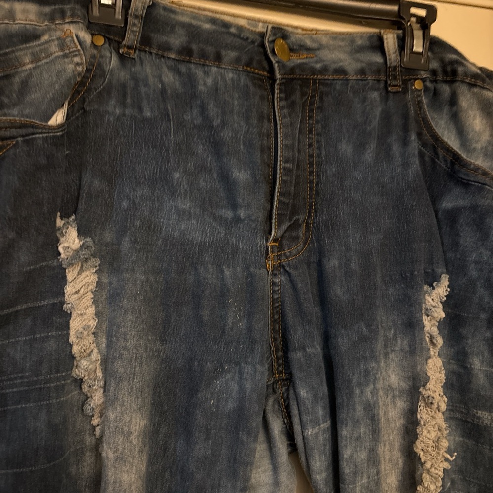 20W Distressed high-waisted straight leg ripped blue jeans - Picture 5 of 7